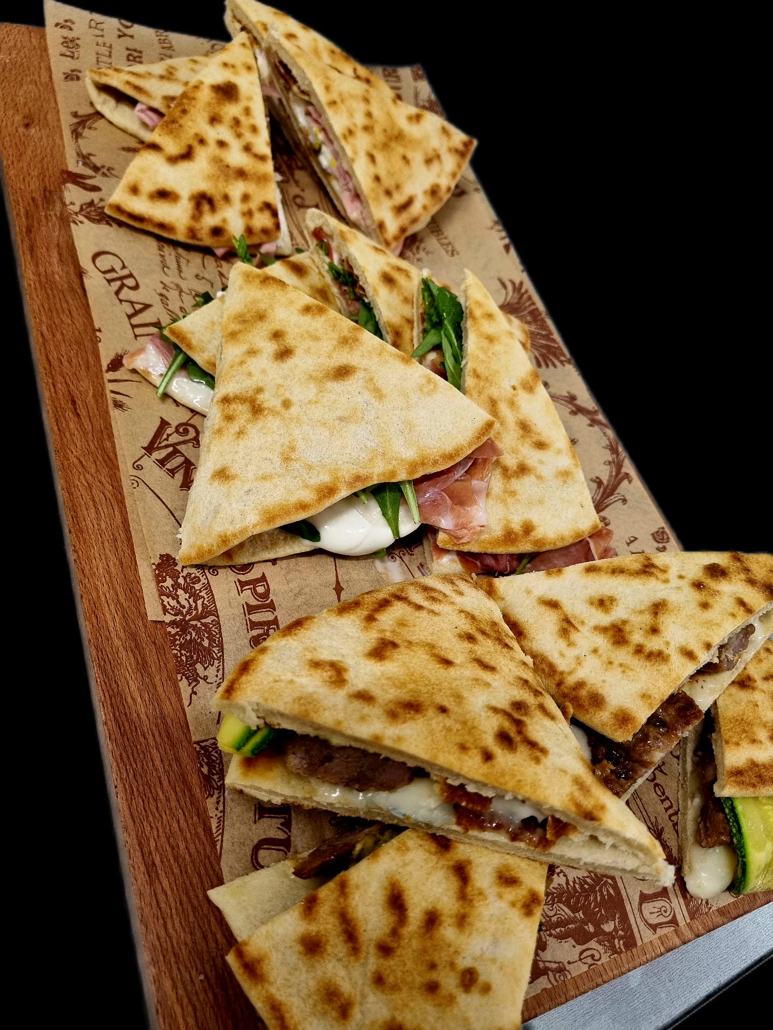 Board of filled piadine made for sharing